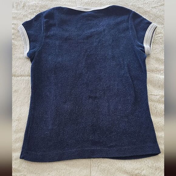 Blue Short Sleeve Top with White Trim Size Medium - Picture 2 of 3